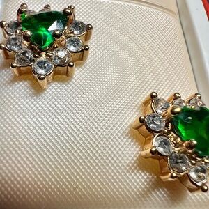Avon Emerald & Diamond Stud Earrings